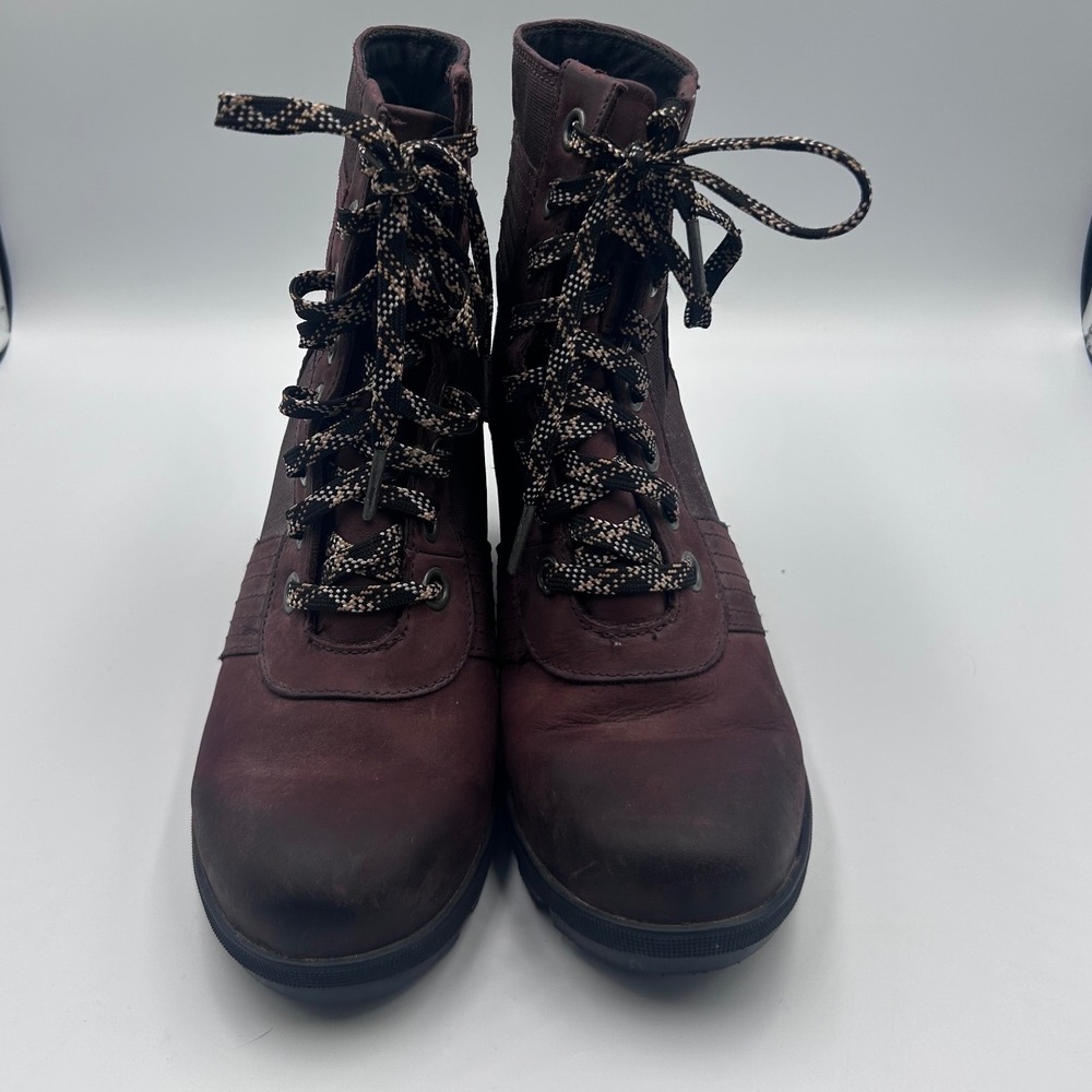 Sorel Joan of Arctic Wedge II Burgundy Leather Boots NL3046-908 Womens 8.5